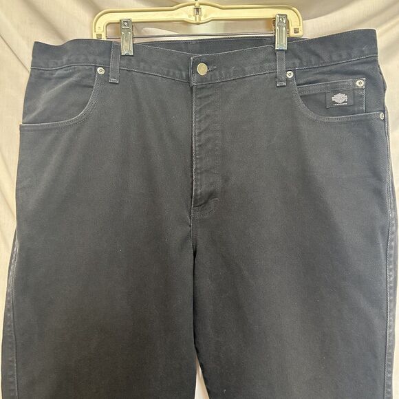 Vtg Harley Davidson Mens 42x30 Faded Spell Out Traditional Fit Jeans Black USA - Picture 2 of 16